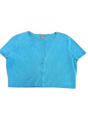 Ann Taylor Blue Short Sleeve Cropped Cardigan